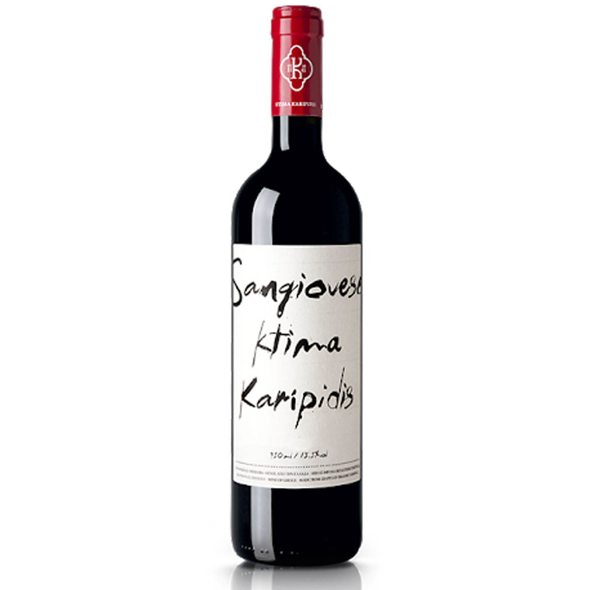 bottle of biological red wine karipidi sangiovese