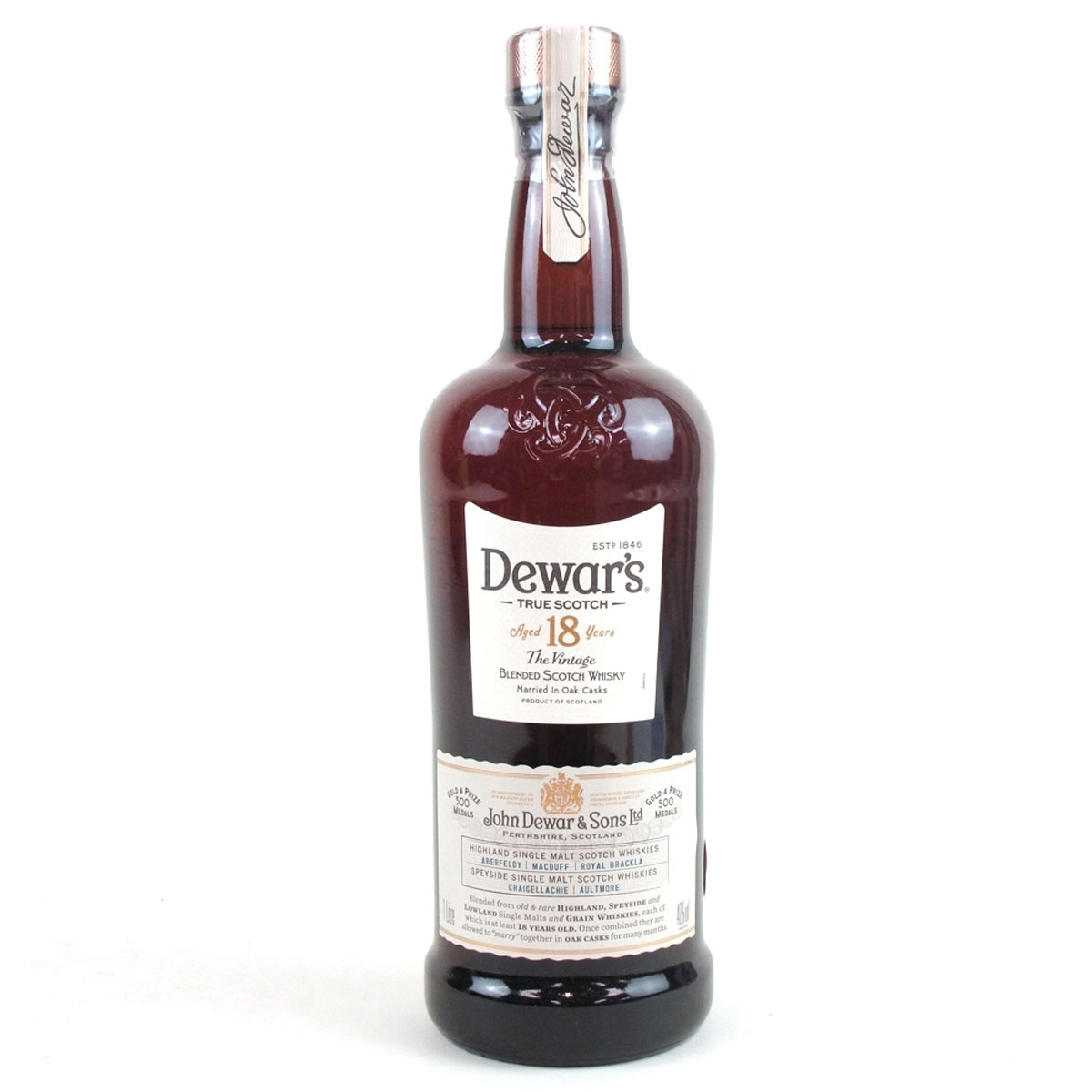 a bottle of dewars whisky 18 years old