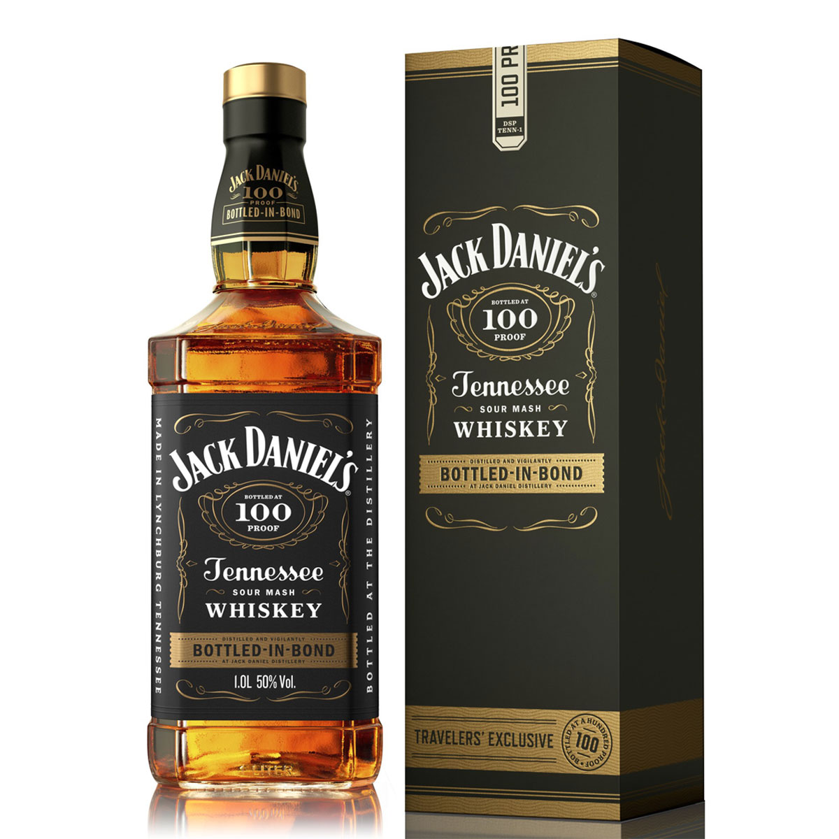 a bottle of jack daniels 100 bottled in bond whisky