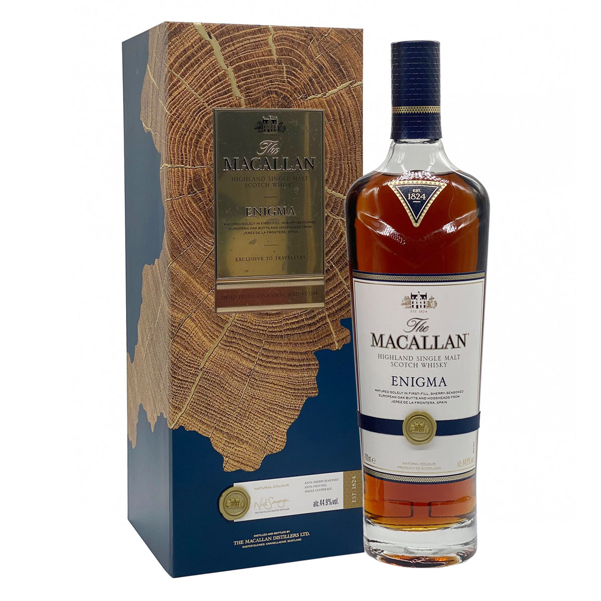 a bottle of macallan enigma single malt whisky