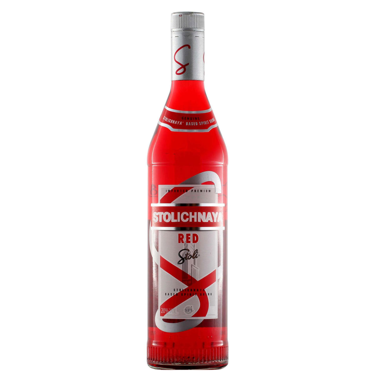 a bottle of stolichnaya red vodka
